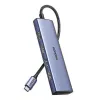 UGREEN 20956A Revodok CM511 USB-C šakotuvas 6 viename, HDMI, 3x USB-A 3.0, SD/TF, 5 Gbps, sidabrinės spalvos