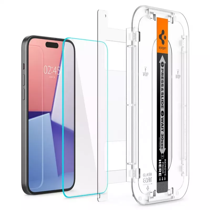 Spigen iPhone 15 Glas.tR EZ Fit apsauginis stiklas, grūdintas, permatomas
