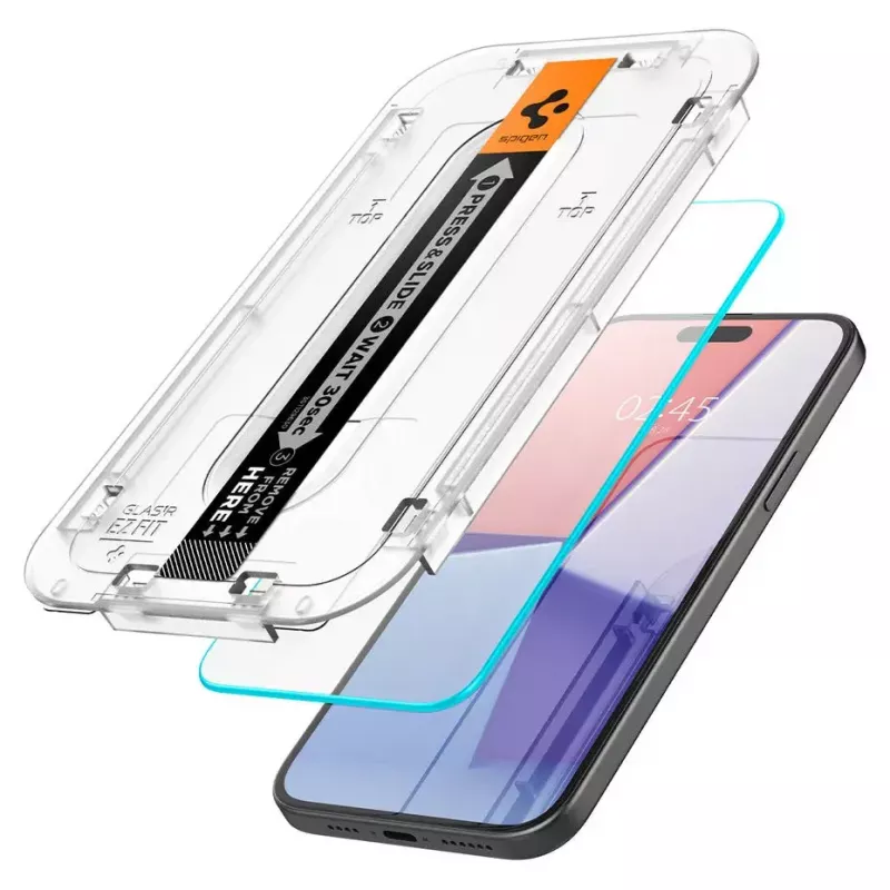 Spigen iPhone 15 Glas.tR EZ Fit apsauginis stiklas, grūdintas, permatomas