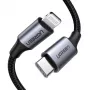 Ugreen 60759 mobiliojo telefono laidas juodas, sidabrinis 1 m USB C Lightning