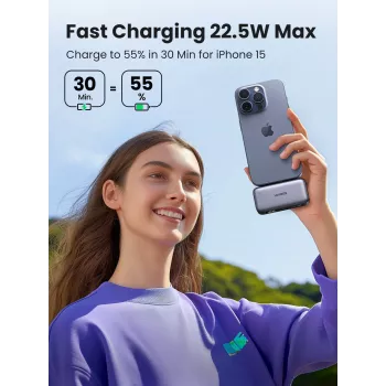 Nešiojama baterija (power bank) UGREEN 35338, 5000 mAh, pilka, vieno įrenginio išvestis