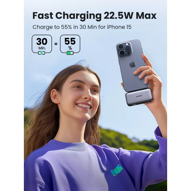Nešiojama baterija (power bank) UGREEN 35338, 5000 mAh, pilka, vieno įrenginio išvestis