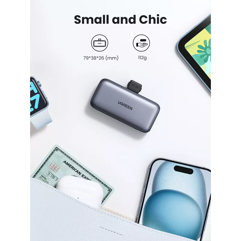 Nešiojama baterija (power bank) UGREEN 35338, 5000 mAh, pilka, vieno įrenginio išvestis