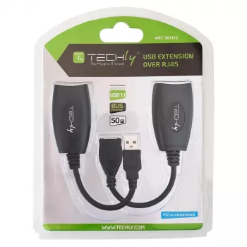 Techly IUSB-EXTENDTY5 USB ilgintuvas per Cat.5e/6 kabelį iki 50 m, USB Type-A – RJ-45, USB 1.1, nereikia maitinimo šaltinio, juodas