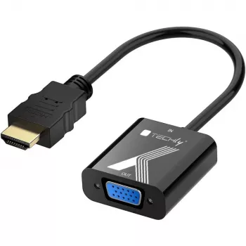 Techly HDMI į VGA adapteris, juodas, 0,1 m, 1920x1200, 60 Hz