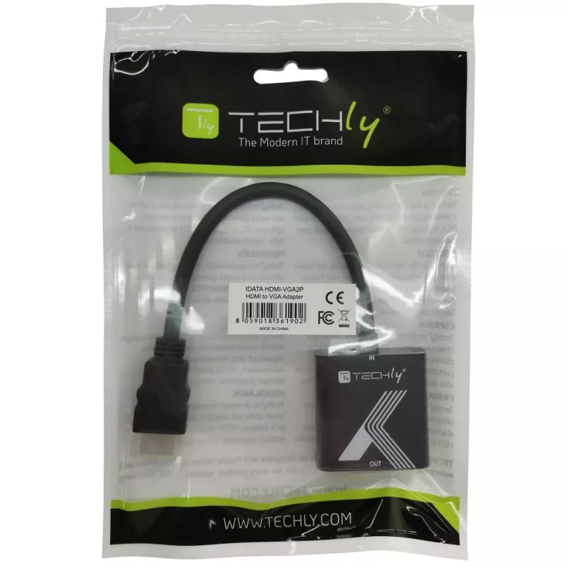 Techly HDMI į VGA adapteris, juodas, 0,1 m, 1920x1200, 60 Hz