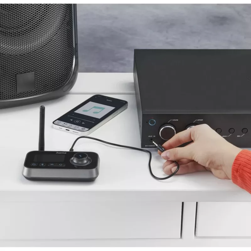 Belaidis garso siųstuvas/imtuvas HAMA Link.it duo 3,5 mm, Bluetooth, 10 m atstumas, USB maitinimas, juodas