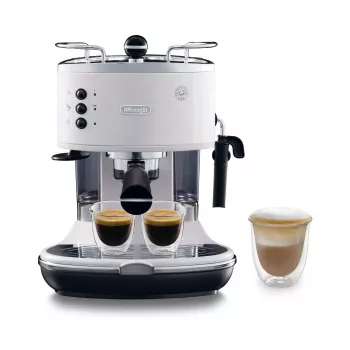 Espresso aparatas De’Longhi ECO 311.W — rankinis, 15 bar, 1,4 L, 2 puodeliai, šildymo funkcija