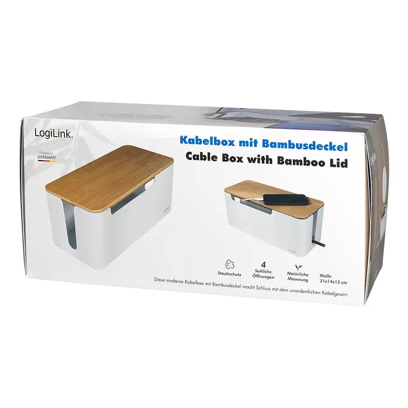 Laidų ir rozetų dėžė LogiLink KAB0075 su bambuko dangteliu balta