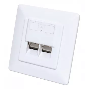 Intellinet 2 prievadų Cat6 10G ekranuota RJ45 sieninė plokštė su dangteliu, STP, signalinė balta RAL9003