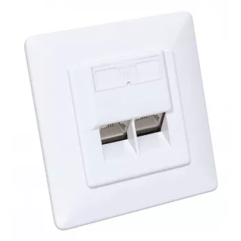 Intellinet 2 prievadų Cat6 10G ekranuota RJ45 sieninė plokštė su dangteliu, STP, signalinė balta RAL9003