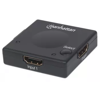 Manhattan HDMI jungiklis 2 prievadai, 1080p, jungia 2x HDMI šaltinius prie 1x ekrano, automatinis ir rankinis perjungimas (mygtuku), nereikalingas išorinis maitinimas, juodas, trejų metų garantija