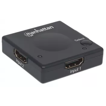 Manhattan HDMI jungiklis 2 prievadai, 1080p, jungia 2x HDMI šaltinius prie 1x ekrano, automatinis ir rankinis perjungimas (mygtuku), nereikalingas išorinis maitinimas, juodas, trejų metų garantija