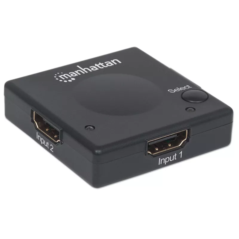 Manhattan HDMI jungiklis 2 prievadai, 1080p, jungia 2x HDMI šaltinius prie 1x ekrano, automatinis ir rankinis perjungimas (mygtuku), nereikalingas išorinis maitinimas, juodas, trejų metų garantija
