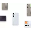 Dėklas Samsung Galaxy S24 šviesiai mėlynas monochromatinis su stovu