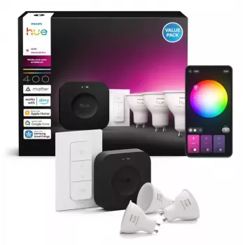 Philips Hue White and colour ambience pradinis rinkinys: 3 GU10 lemputės + reguliatorius + Bridge Pro