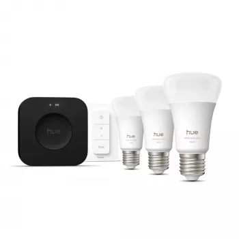Philips Hue White and Colour Ambience pradinis rinkinys – 3 E27 išmaniosios lemputės, reguliatorius, Bridge Pro, Bluetooth / Zigbee