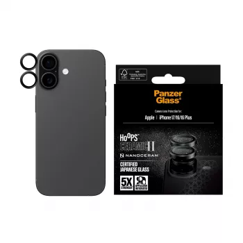 Apsauginis objektyvo stiklelis PanzerGlass Hoops Ceramic II, skirtas iPhone 17, 16, 16 Plus, atsparus įbrėžimams ir smūgiams