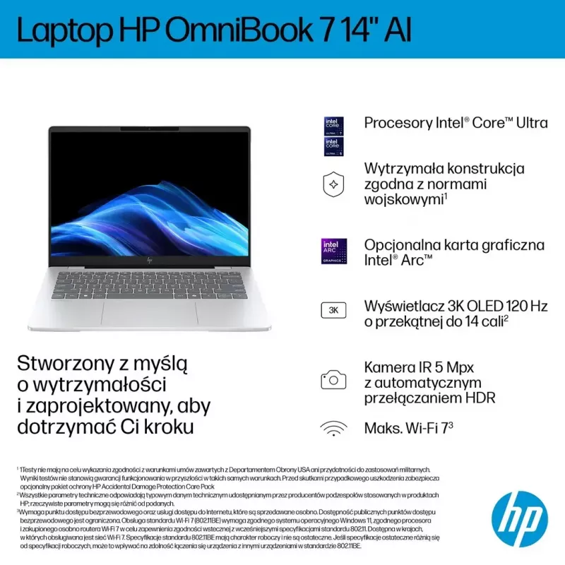 HP OmniBook 7 AI 14-fr0003nw nešiojamasis kompiuteris, 14" 2K OLED, Intel Core Ultra 5 225U, 16 GB, 512 GB SSD, Windows 11 Pro
