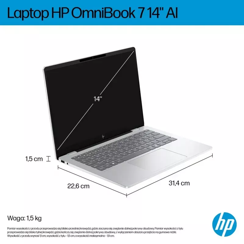 HP OmniBook 7 AI 14-fr0003nw nešiojamasis kompiuteris, 14" 2K OLED, Intel Core Ultra 5 225U, 16 GB, 512 GB SSD, Windows 11 Pro