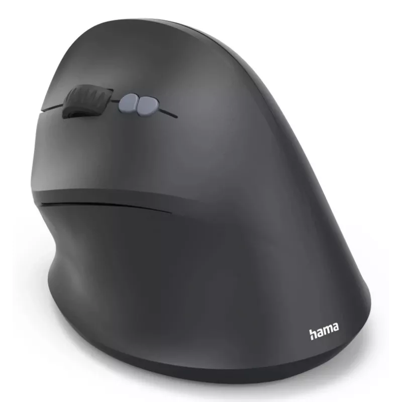 Hama 00173093 EWM-600L ergonomiška vertikali pelė, kairiarankiams, belaidė 2,4 GHz + Bluetooth, kelių įrenginių, optinė 1600 DPI, įkraunama, juoda