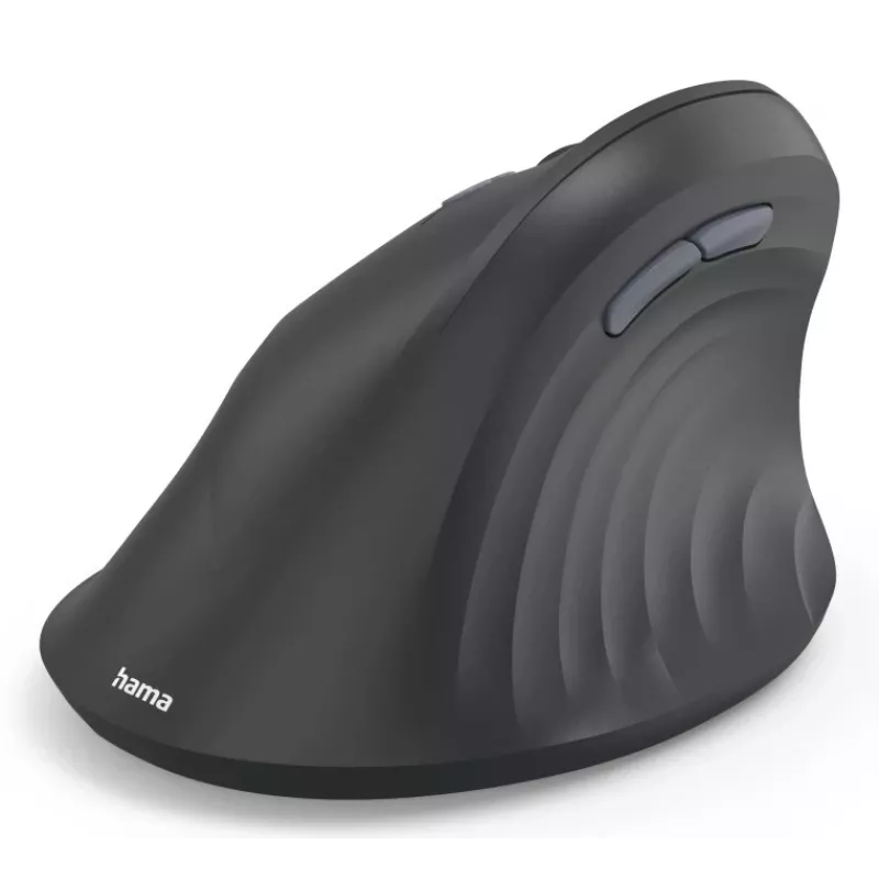Hama 00173093 EWM-600L ergonomiška vertikali pelė, kairiarankiams, belaidė 2,4 GHz + Bluetooth, kelių įrenginių, optinė 1600 DPI, įkraunama, juoda