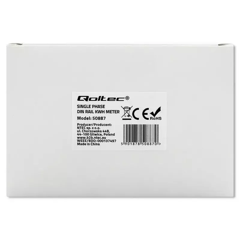 Vienfazis elektros energijos skaitiklis QOLTEC 50887 1 fazė 230 V LCD plonas