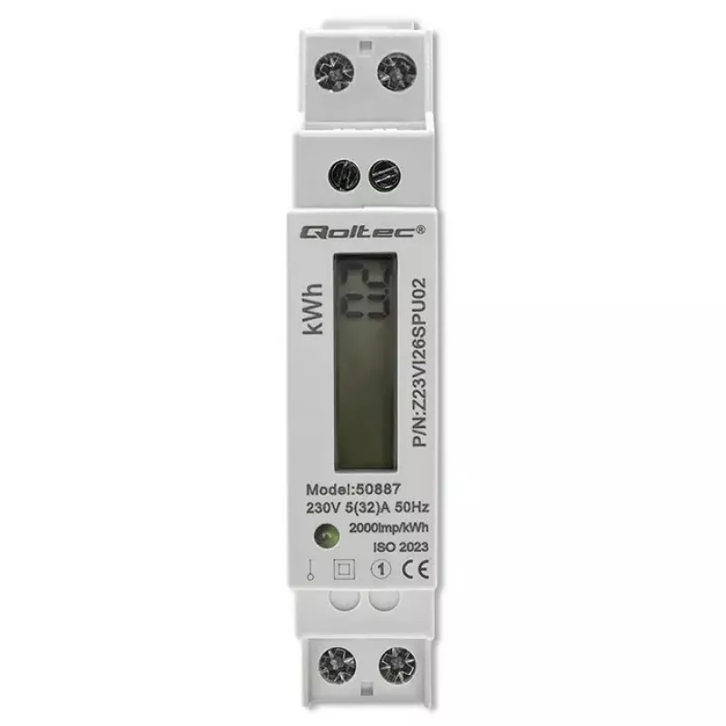 Vienfazis elektros energijos skaitiklis QOLTEC 50887 1 fazė 230 V LCD plonas