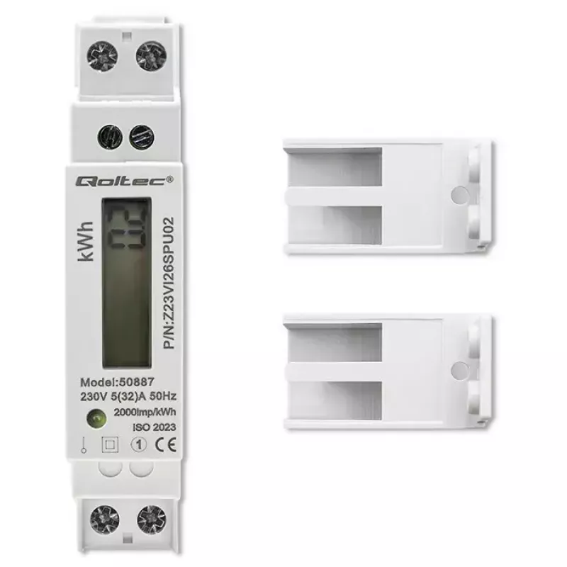 Vienfazis elektros energijos skaitiklis QOLTEC 50887 1 fazė 230 V LCD plonas