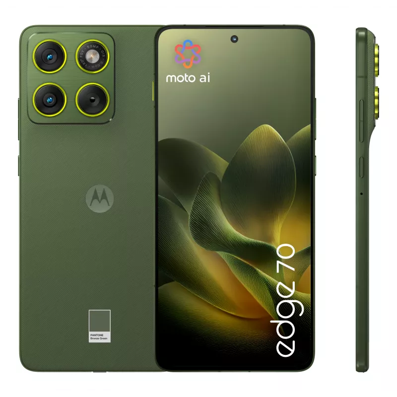Išmanusis telefonas Motorola edge 70 — 6,7 colio P-OLED, Snapdragon 7 Gen 4, 12 GB RAM, 512 GB, Dual SIM, 4800 mAh, žalias, IP68/IP69