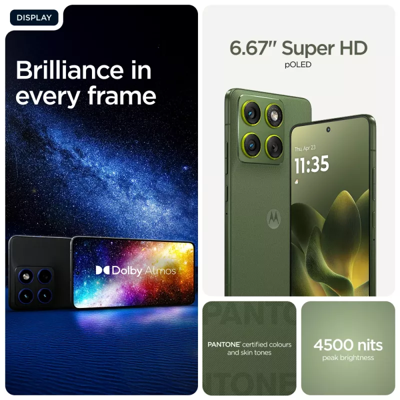 Išmanusis telefonas Motorola edge 70 — 6,7 colio P-OLED, Snapdragon 7 Gen 4, 12 GB RAM, 512 GB, Dual SIM, 4800 mAh, žalias, IP68/IP69