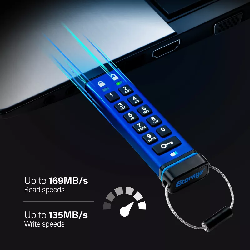 iStorage datAshur PRO 256 bit 32 GB USB 3.0 saugus šifruotas atmintukas IS-FL-DA3-256-32