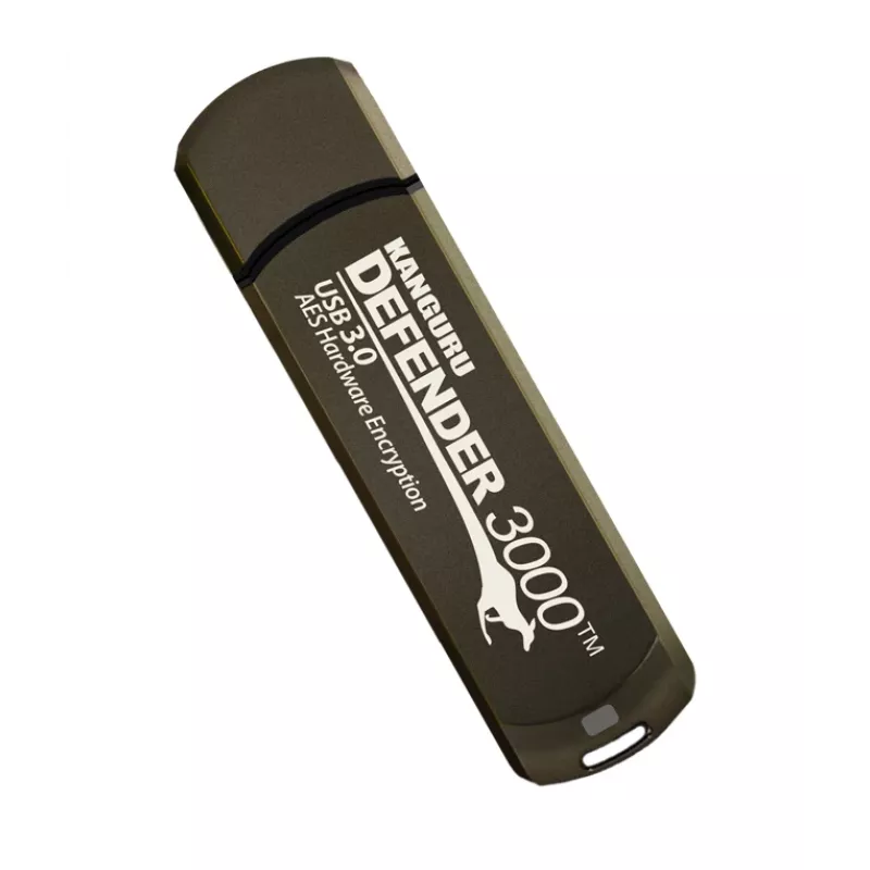 Kanguru Defender 3000™ SuperSpeed USB 3.0 64 GB saugi atmintinė su FIPS 140-2 Level 3 sertifikatu ir AES-XTS 256 bitų aparatūriniu šifravimu