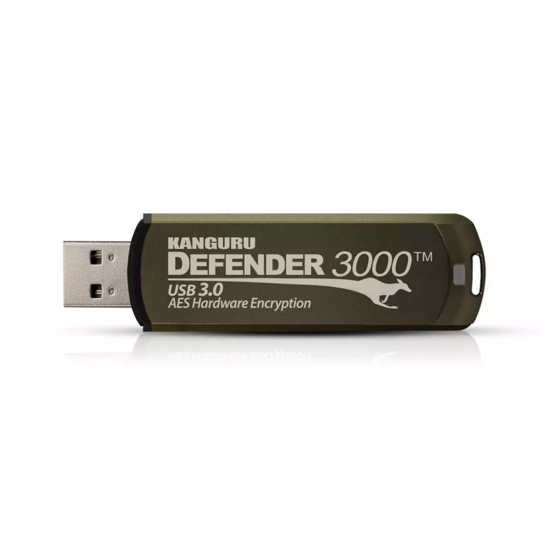 Kanguru Defender 3000™ SuperSpeed USB 3.0 64 GB saugi atmintinė su FIPS 140-2 Level 3 sertifikatu ir AES-XTS 256 bitų aparatūriniu šifravimu