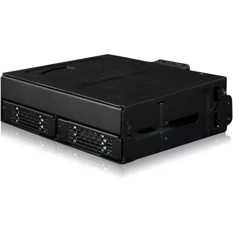„Icy Dock ToughArmor MB105VP-B“ – U.2 į SlimSAS NVMe adapterio korpusas, PCIe 4.0, 2x 2,5 colio diskams, 1x 5,25 colio lizdas