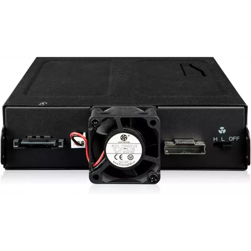 „Icy Dock ToughArmor MB105VP-B“ – U.2 į SlimSAS NVMe adapterio korpusas, PCIe 4.0, 2x 2,5 colio diskams, 1x 5,25 colio lizdas