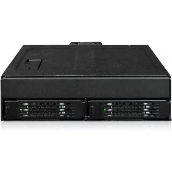 „Icy Dock ToughArmor MB105VP-B“ – U.2 į SlimSAS NVMe adapterio korpusas, PCIe 4.0, 2x 2,5 colio diskams, 1x 5,25 colio lizdas