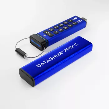 iStorage datAshur PRO+C 512GB | FIPS 140-3 Level 3 sertifikuotas | Saugus USB Type-C diskas | AES-XTS 256 bitų aparatinė šifravimas | PIN apsauga | su Type C-A adapteriu
