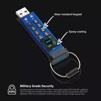 USB atmintukas iStorage datAshur Pro USB3 256GB su AES 256 bitų aparatine šifravimo sistema