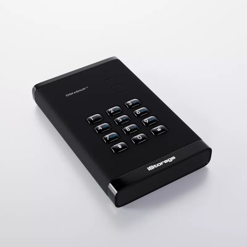 iStorage diskAshur³ 2TB juoda | Nešiojamas saugus kietasis diskas | FIPS 140-3 Level 3 atitikimas | Common Criteria EAL 5+ | PIN apsauga | AES-XTS 256 bitų aparatinė šifravimas | GDPR, TAA atitikimas | Atsparus dulkėms ir vandeniui