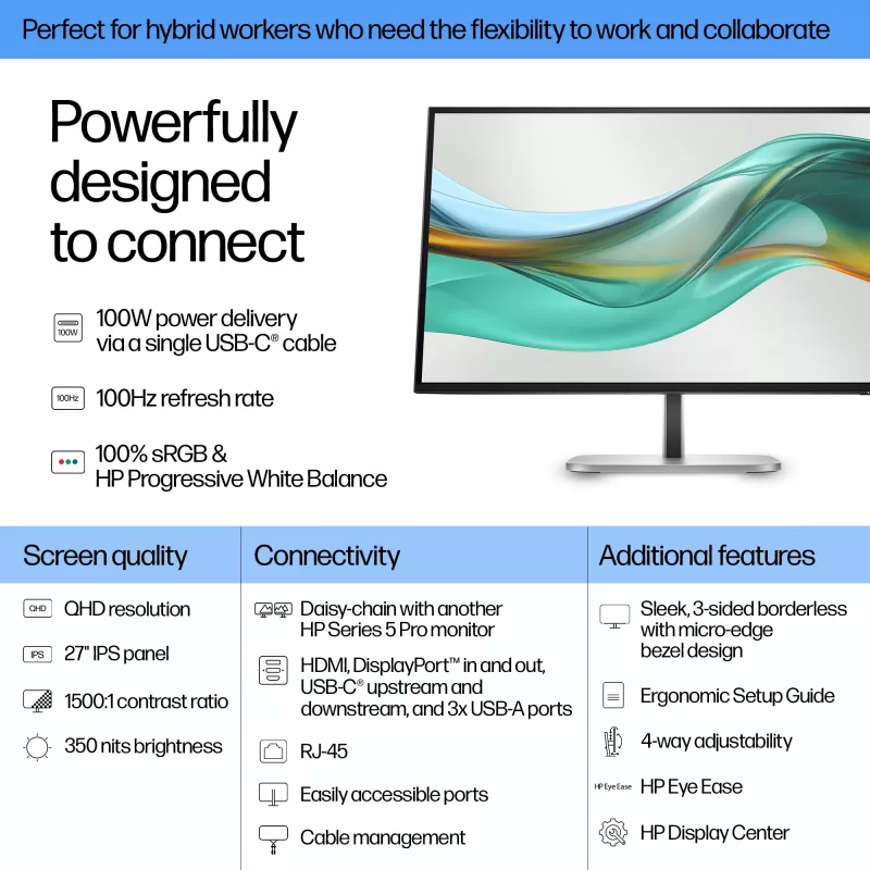 HP Series 5 Pro 27 colio QHD USB-C monitorius - 527pu