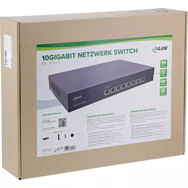 InLine 32308A tinklo jungiklis, nevaldomas, 10G Ethernet (100/1000/10000), juodas