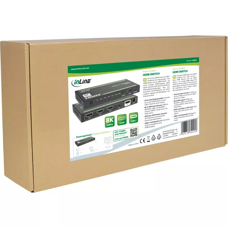 InLine 57885B vaizdo jungiklis HDMI su USB-C