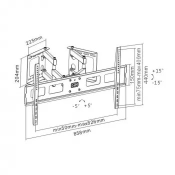 InLine kampinis sieninis laikiklis TFT / LED / plazminiams ekranams nuo 37 iki 63 colių, iki 60 kg