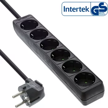 InLine 6-jų kištukinių lizdų juosta su įžeminimo kontaktu CEE 7/3, juoda, 5 m