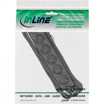 InLine 6-jų kištukinių lizdų juosta su įžeminimo kontaktu CEE 7/3, juoda, 5 m