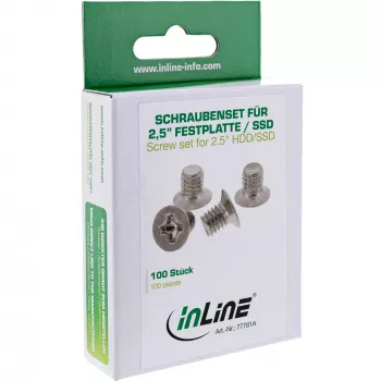 InLine 77781A varžtai 3,5 colio HDD/SSD tvirtinimui, plokščia galvutė, 3 mm, sidabriniai, 100 vnt.