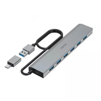 Hama 00200137 USB 3.2 Gen 1 šakotuvas 7 prievadų Type-A + Type-C 5000 Mbit/s antracitinis