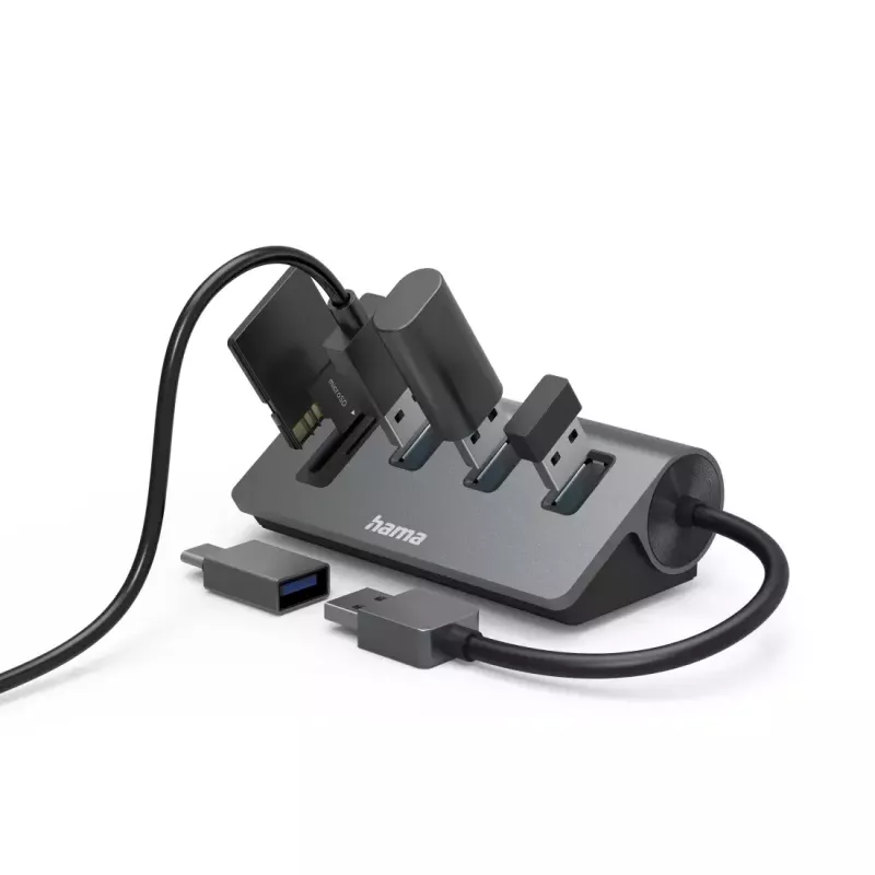 Hama 00200140 USB 3.2 Gen 1 tipo-A dokų stotelė / prievadų replikatorius, anglies pilka, juoda
