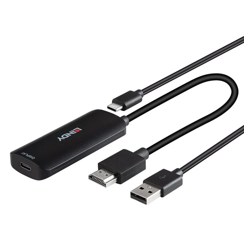 HDMI į USB Type-C keitiklis Lindy 43423 su USB maitinimo įvadu, 0,2 m kabelis, HDMI + USB-C jungtys